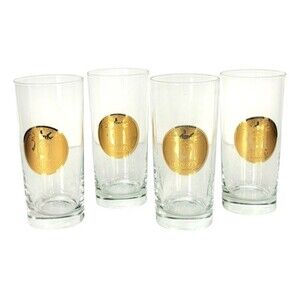 VTG 22Kt Gold Statue of Liberty Centennial Gold Seal Set of Four Libbey Glasses